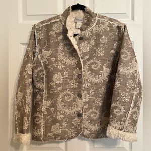 Chico’s Ivory Embroidered Damask Jacket with Sherpa Liming Size 1 (8-10)